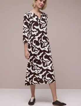 Midi-Kleid aus Leinen mit Print female Braun
