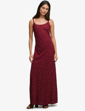 Superdry Damen Bedrucktes Maxi-trägerkleid Red - Größe: 34 - 64.99 - FashionsVida
