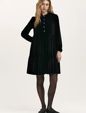 Women's Rosanna Velvet Mini Shirt Dress in Black Size: 20 - Black - Size: 20 - Finery London - FashionsVida