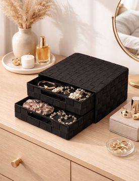 Organizer a due livelli con cassetti con motivo intrecciato - nero