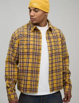 Herren Oversized Kastenförmiges Juwelen-Strass Karohemd Yellow Größe XL - boohooMAN - FashionsVida