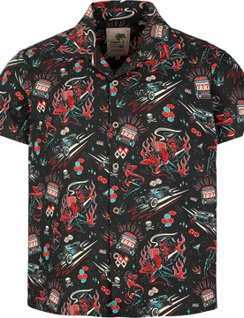Rockabilly Kurzarmhemd - Rockabilly Devil Hawaii Shirt - 3XL bis 5XL - für Männer - Größe 3XL - schwarz - Männer - male - King Kerosin - FashionsVida