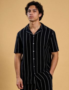 Camicia in cotone a righe - blu scuro