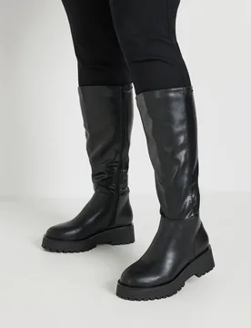 Women's Wide Fit & Extra Wide Fit Faux Leather Chunky Knee High Boots in Black Size: 7EEE - Black - Size: 7EEE - Yours - FashionsVida