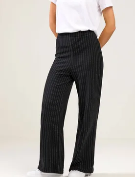 Petite Pinstripe Wide Leg Trousers - Black - Size: 16 - M&Co - FashionsVida