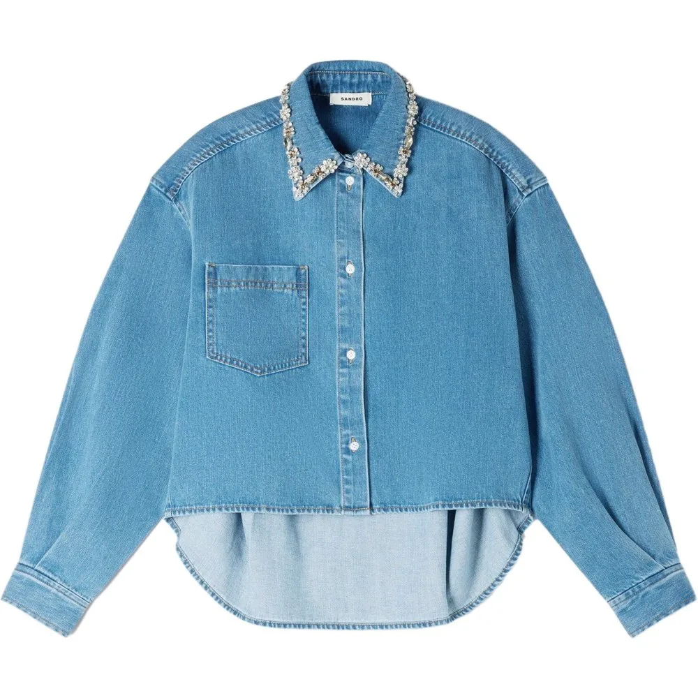 Camisa de mujer 100% algodón vaquera con strass - sandro - FashionsVida