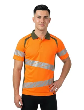 Polo à Manches Courtes Accelerate Safe 19083 Hi-Vis Orange / Moss Green M - MASCOT - FashionsVida