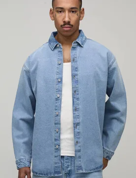 Herren Übergroßes Jeanshemd Light Blue Größe 2XL - boohooMAN - FashionsVida