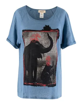 Blue Elephant Print Linen Top - Paul & Joe - FashionsVida