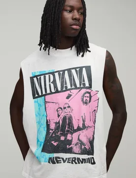 Herren Übergroßes Nirvana Acid-Wash Lizenz-Print Trägertop White Größe Large - boohooMAN - FashionsVida
