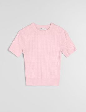 Blusa in maglia a costine - rosa pastello