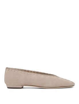 Ballerine In Pelle Scamosciata Con Ricamo