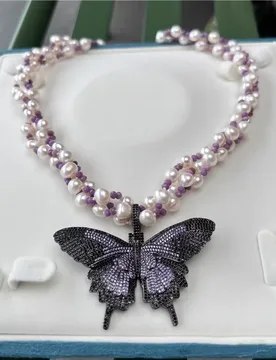 New Natural White Keshi Potato Pearl with Purple Mica Gem Multi layered Clavicular Nacklace Butterfly Pendant - Aliexpress - FashionsVida