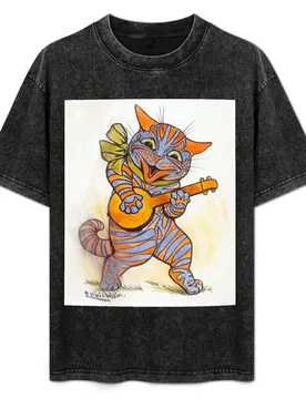 HD LOUIS WAIN - Cat With Lute Cats Art T-Shirt Soft Basic Cotton Short Sleeve Tee - Aliexpress - FashionsVida
