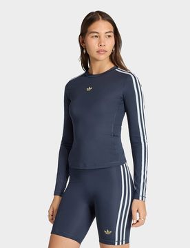 Womens MAGLIA A MANICHE LUNGHE CON 3 STRISCE - Blu, blu blu Donna taglia M