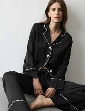 Satin Revere Pyjama Set Black female - Autograph - FashionsVida