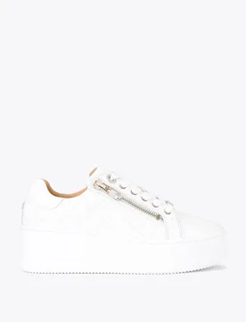 Leather Lace Up Zip Detail Flatform Trainers White female - Carvela - FashionsVida
