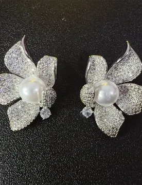 White zircon stud earrings for women shiny silver color elegant sweet earrings flower floral petals female gift - Aliexpress - FashionsVida