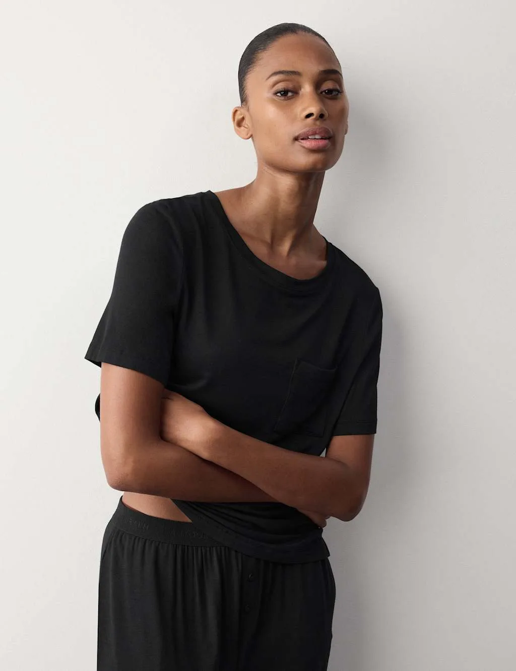 Modal Rich Short Sleeve Pyjama Top Black female - Autograph - FashionsVida