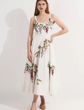 Women's Petite Floral Embroidered Cotton Linen Woven Prom Dress Size: 4 - Floral - Size: 4 - Karen millen - FashionsVida