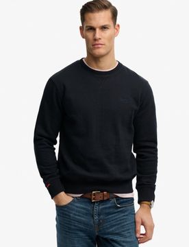 Superdry Herren Baumwolle Gesticktes Logo Essential Rundhals-Sweatshirt, Marineblau - Größe: S
