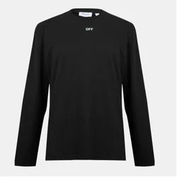 Mens Off White Crew Neck Long Sleeve Regular Fit T-Shirt In Black/aqua - Size Medium
