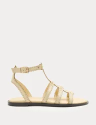 Leather Scallop Edge Flat Gladiator Sandals Buttermilk female