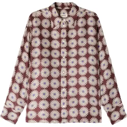 Camisa de mujer 100% seda con estampado floral, manga larga y corte recto