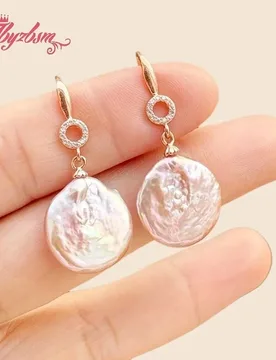 Mm Coin Cultured Keshi Edsion Freshwater Pearl Natural Stone Beads For Woman Gift Silver Plates Earrings 1 Pair - Aliexpress - FashionsVida