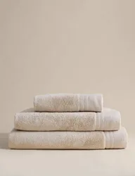 Pure Cotton Towel with Linen Border Light Buff