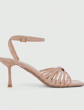 Nuevos y sexys sandalias de tacón alto para mujer de verano con tiras cruzadas doradas, elegantes y encantadoras. Sandalias de tacón de aguja con pu