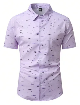 Camisa formal casual de manga corta con estampado integral, abotonadura sencilla, para hombre, para ir al trabajo y ceremonias - Shein - FashionsVida