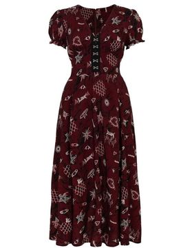 Kleid lang - Doomed Dress - XS bis 4XL - für Damen - Größe XS - rot/schwarz/weiß - Frauen - female