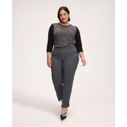 Pantalones de mujer carrot fit en tejido mezcla cierre con botón y cremallera delante y cintura elástica en la parte trasera para el