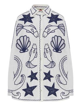 Camicia In Cotone Con Ricamo Marino