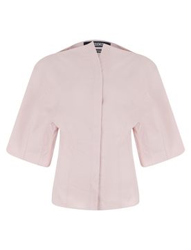 Inspired Cotton Poplin Blouse with Wide Sleeves and Classic Collar