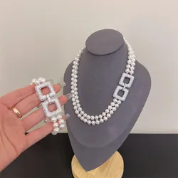 Natural Freshwater Cultured White Pearl Necklace Bracelet Suit