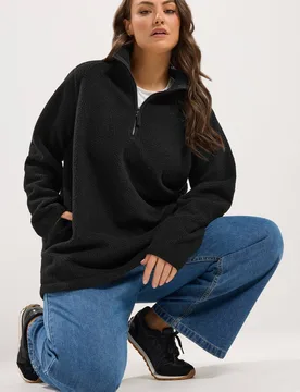 Women's Quarter Zip Fleece in Black Size: 16 - Black - Size: 16 - Yours - FashionsVida