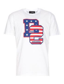 T-shirt bianca girocollo con stampa logo