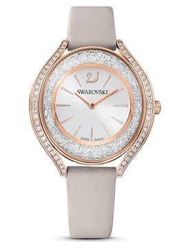 Orologio Crystalline aura, Fabbricato in Svizzera, Cinturino in pelle, Grigio, Finitura in tono oro rosa OS