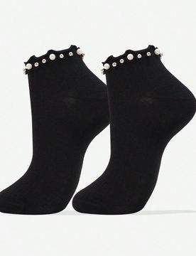 Par/5 pares/6 pares Calcetines de tobillo con estampado de perlas falsas para mujeres, calcetines casuales cálidos, suaves y transpirables para uso d