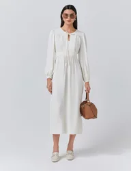 Crepe Tie Neck Midi Smock Dress Ivory female