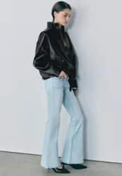 Kunstleder-Blousonjacke mit Gürtel Schwarz S