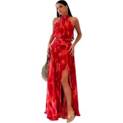 Vestido largo estampado con cuello halter