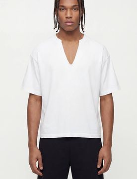 Herren Übergroßes Kastenförmiges Used-Look V-Ausschnitt Oberteil White Größe Medium