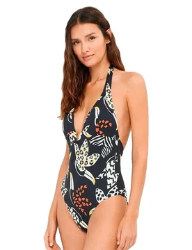 Printed V-neck Swimsuit Printed XL Women - GISELA - FashionsVida