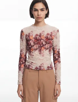 Blouse à fleurs texturée BLUE M female - Desigual - FashionsVida