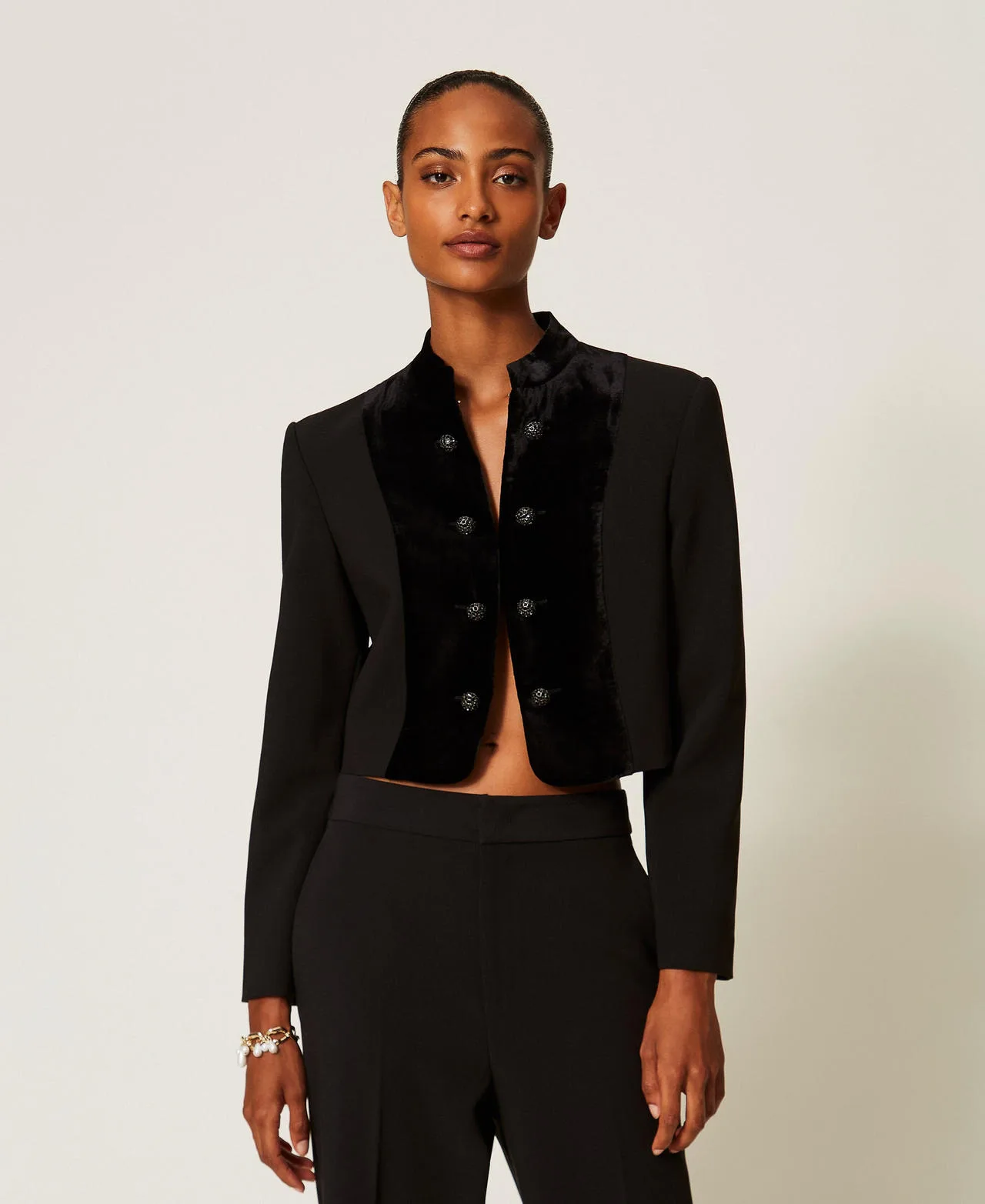 Blouson Spencer en crêpe et velours - TWINSET - FashionsVida