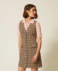Robe courte chemisier en pied-de-poule