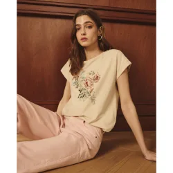 Camiseta lisa de manga corta de mujer
